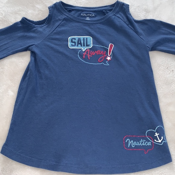 Nautica Cold-Shoulder SAIL Blue Top 6X long sleeve - Picture 2 of 10